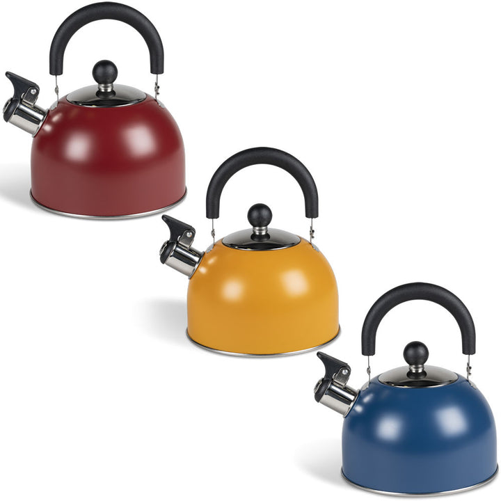Kampa Brew Whistling Kettle 2L three colours red yellow and blue