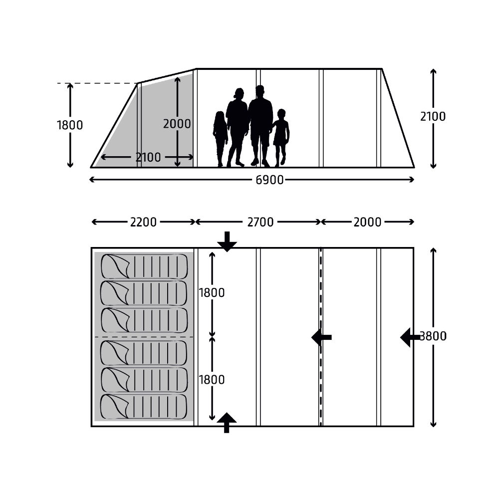 Kampa Hayling 6 Poled Tent 2023 Flooplan