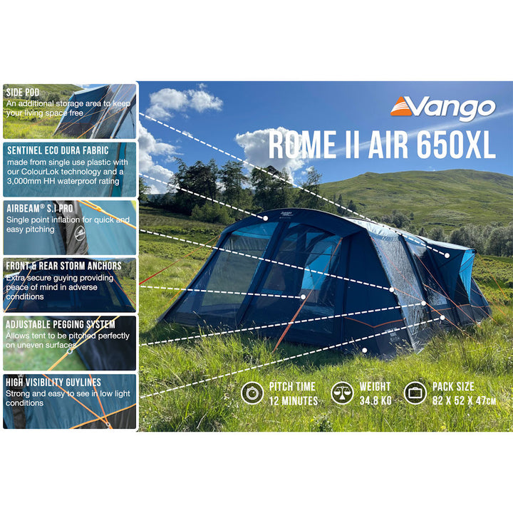 Vango Rome II Air 650XL Tent Infographic