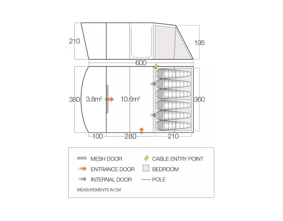 Vango Avington II 600XL Tent 2021 Dimensions